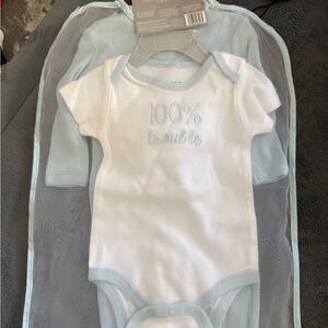 Le Top White and Light Blue Bodysuit Set